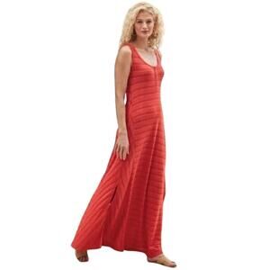 Soft Surroundings Orange Dress Tivoli Knit Maxi Sleeveless Button Stripe Beach M